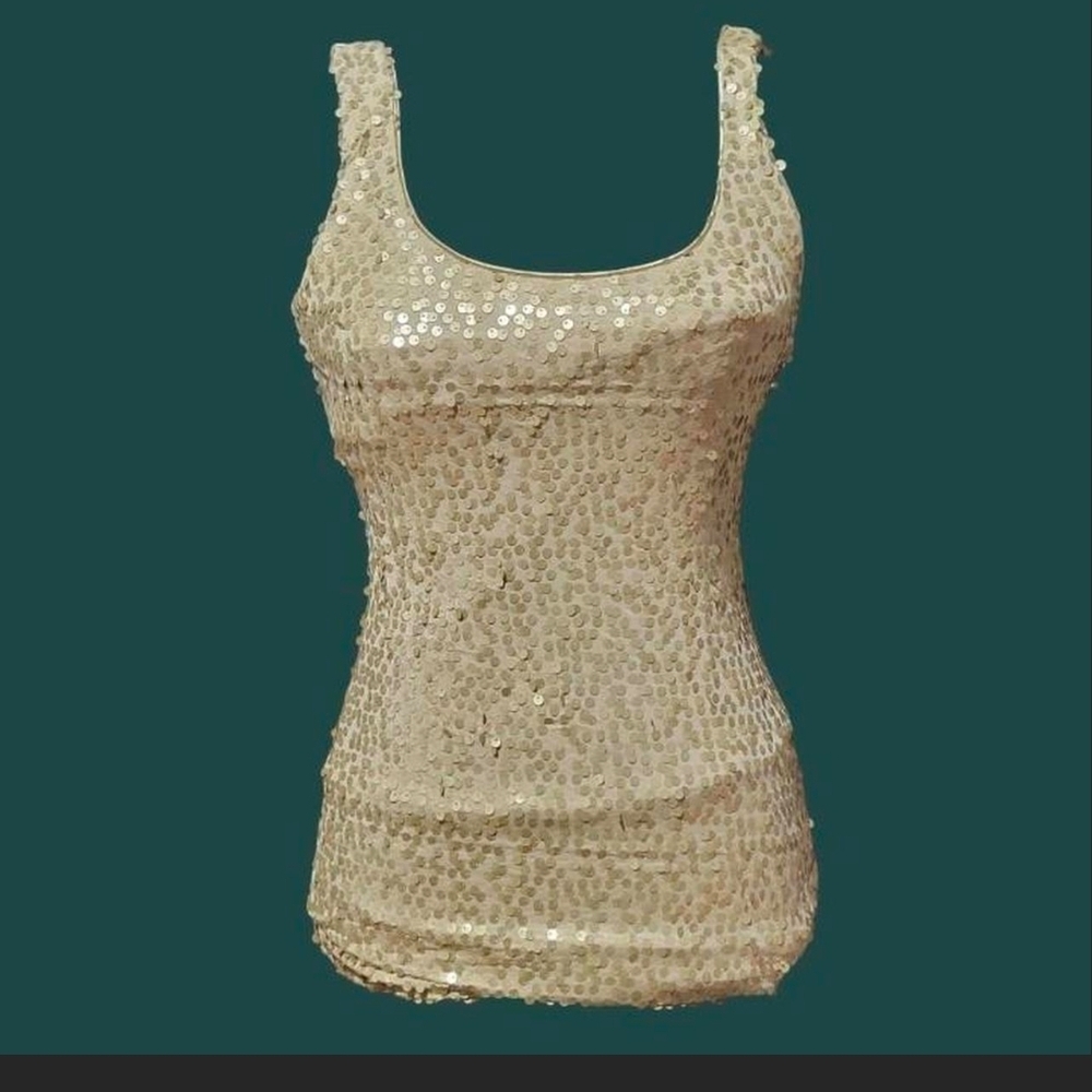 Sequin Embellished Cream Tank Top